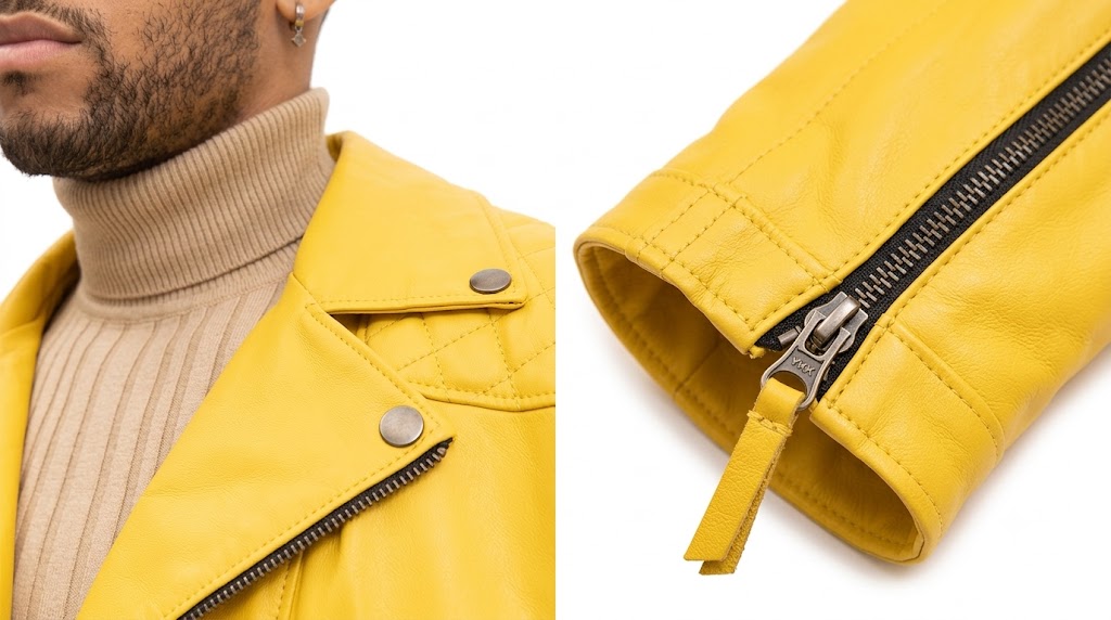 Distinct Yellow Leather Textures: Quilted and Woven A detailed close-up shot of two distinct yellow leather textures