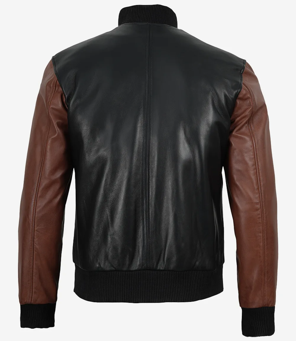 Varsity Bomber Jacket – Back View Back view of men's Varsity Bomber Jacket