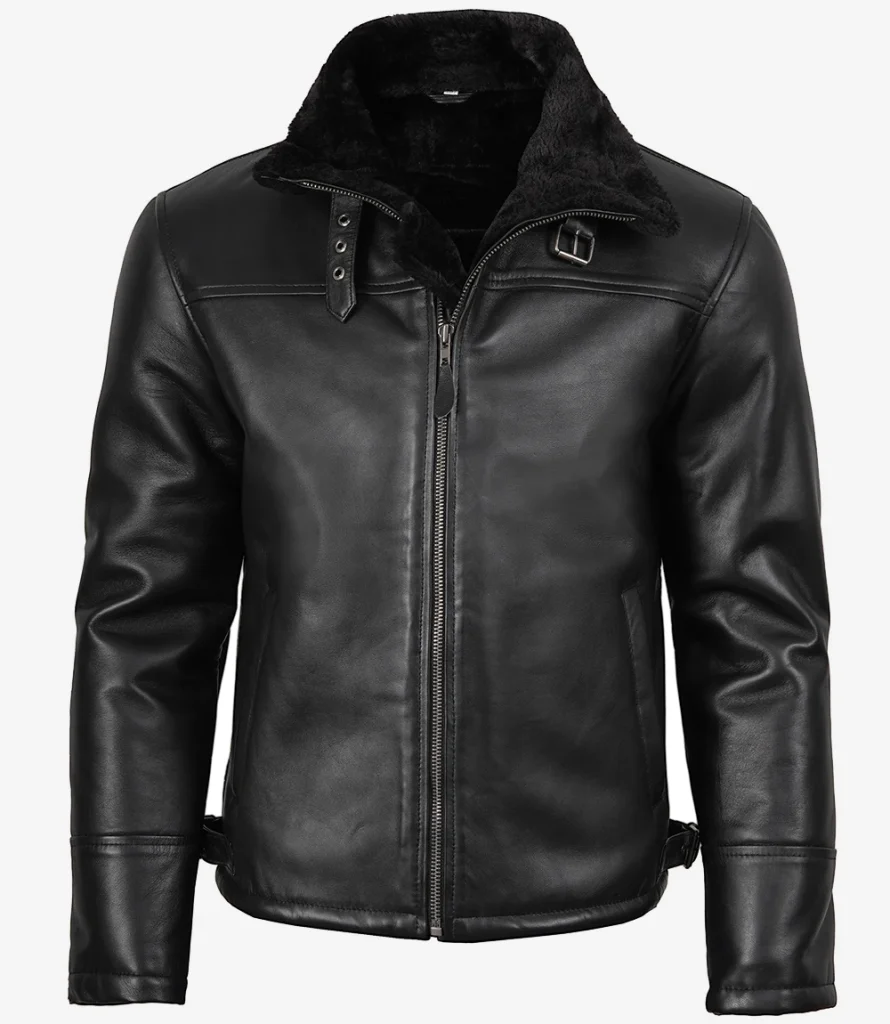 B3 Bomber Jacket in black leather, men's front view