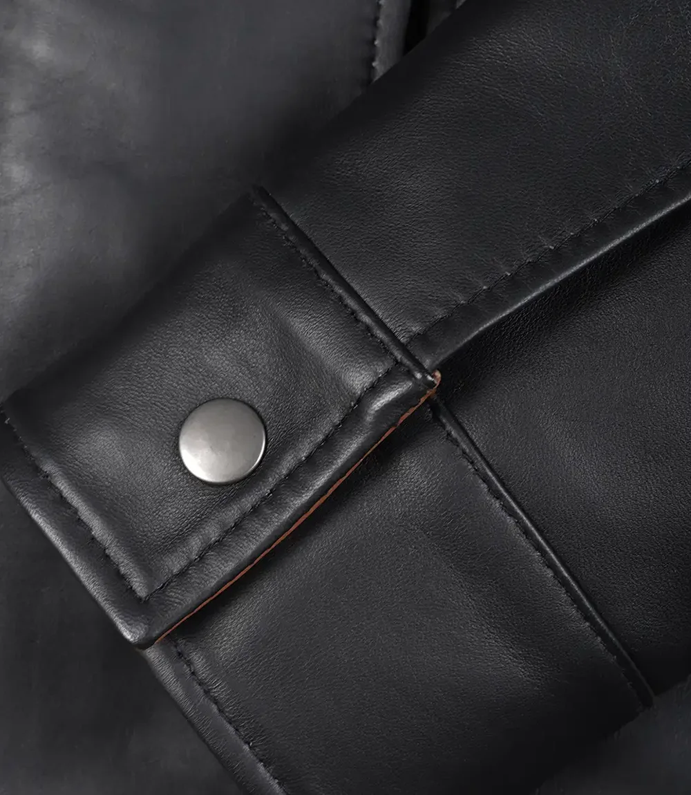 Women's Quilted Leather Jacket – Quilting Detail Close-up of diamond quilted detailing on black leather jacket