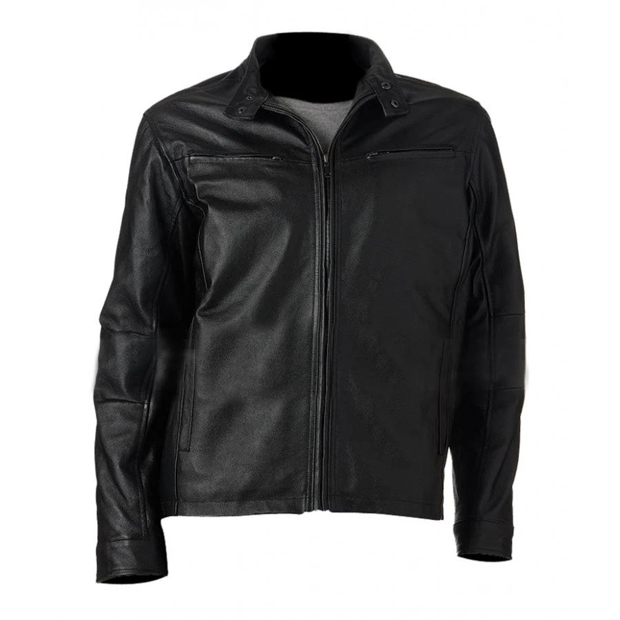 Big and Tall Racer Jacket in black leather, men's front view