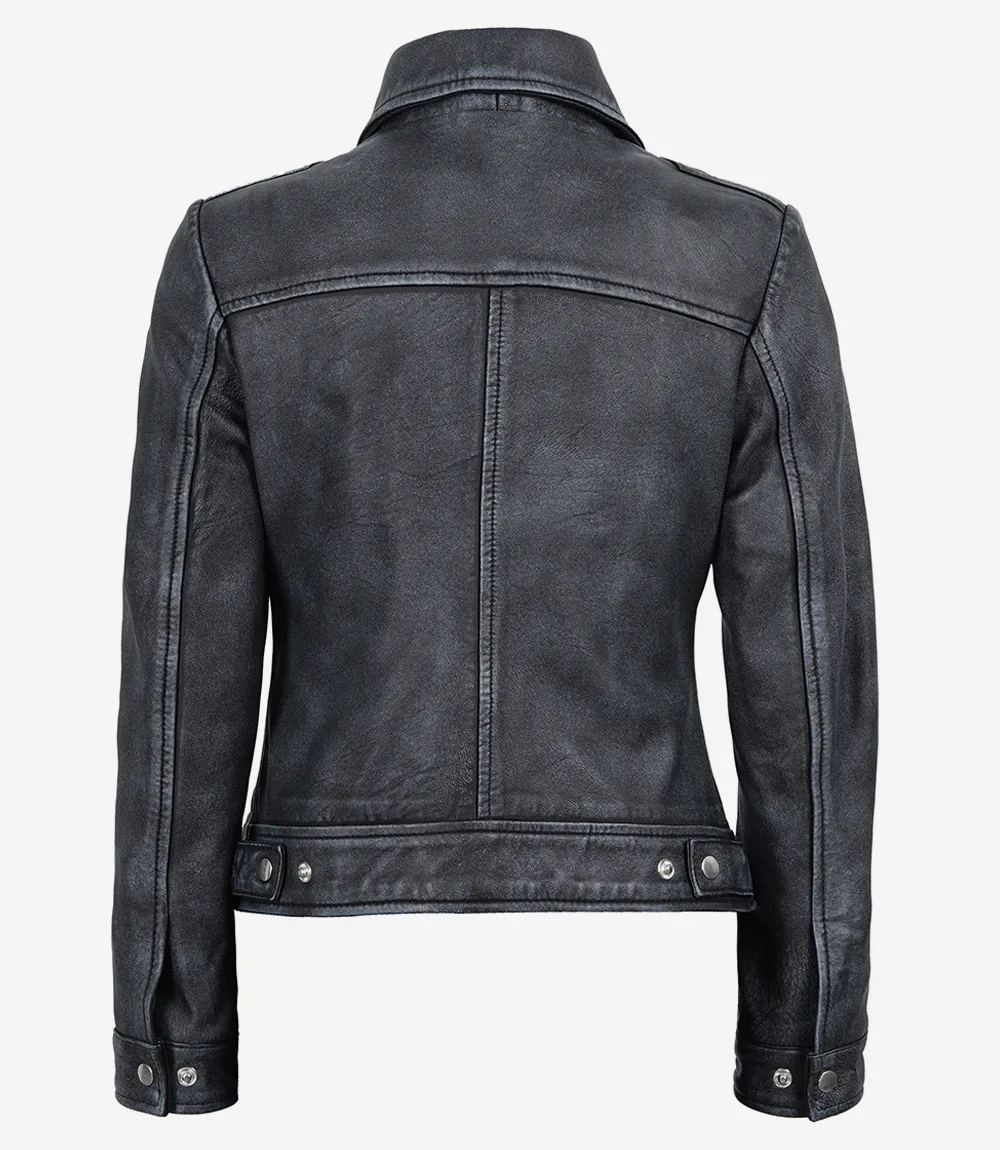Washed Leather Jacket - Back View Washed leather jacket back view black lambskin