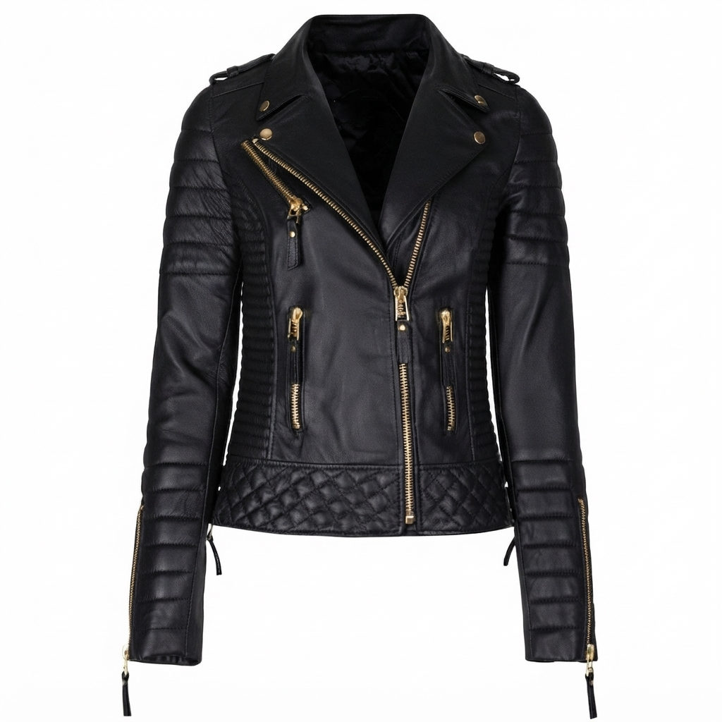 Diamond Quilted Biker Jacket in dark brown, women's front view