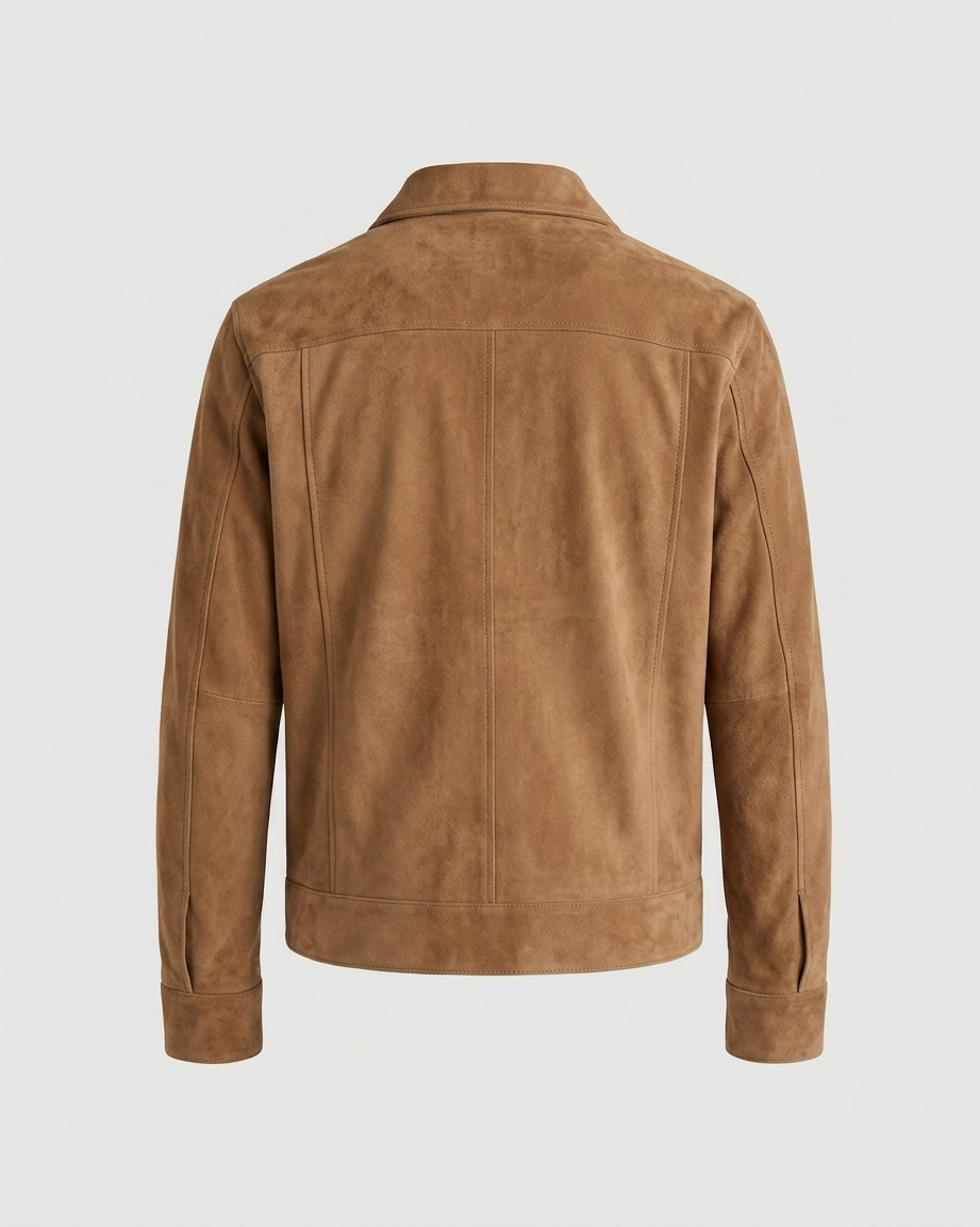 Suede Harrington Jacket – Back View Back view of men's suede Harrington jacket