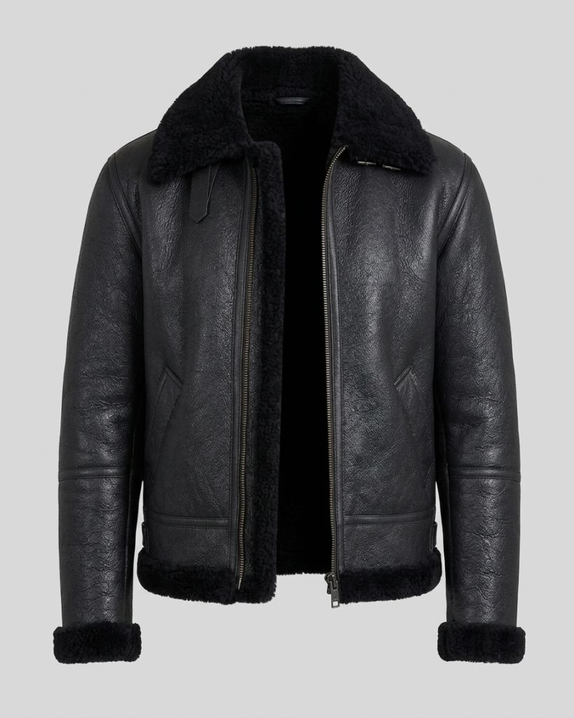 Black Shearling Jacket men's front view