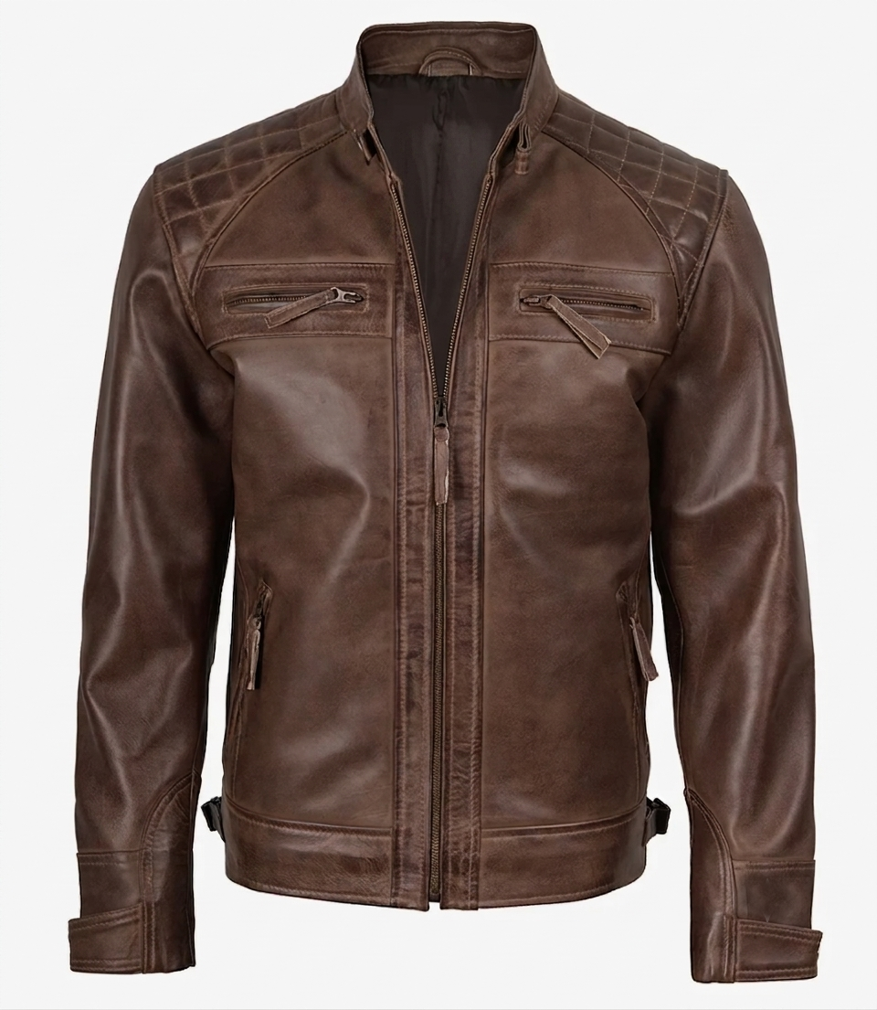 Chocolate Brown Leather Jacket for Men - Detail View chocolate brown leather jacket for men close up lambskin texture