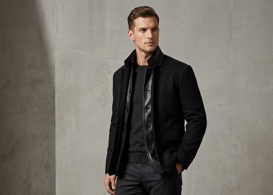 Faux Suede Blazer Men's Black – Styled Lifestyle Shot Man wearing faux suede blazer men's black styled with jeans