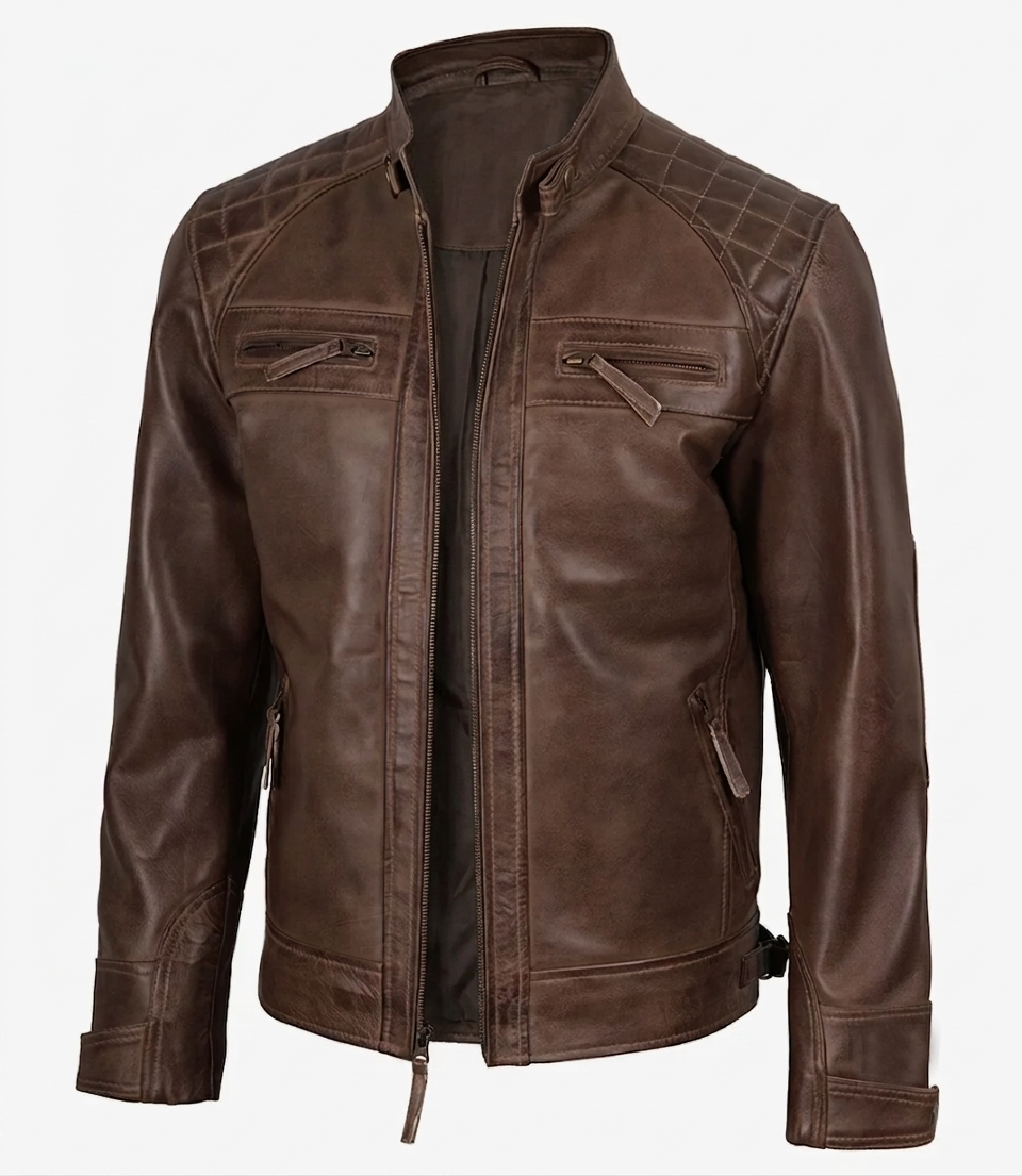 Chocolate Brown Leather Jacket for Men - Front View chocolate brown leather jacket for men front view