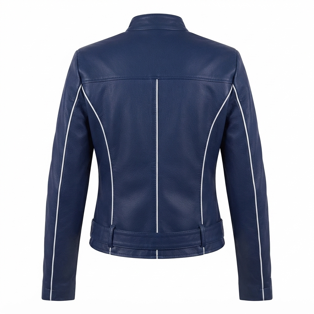 Women's Blue Leather Jacket Back View women's blue leather jacket back view with hood