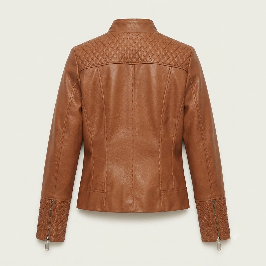 Brown Motorcycle Leather Jacket – Back View (1) brown motorcycle leather jacket back view