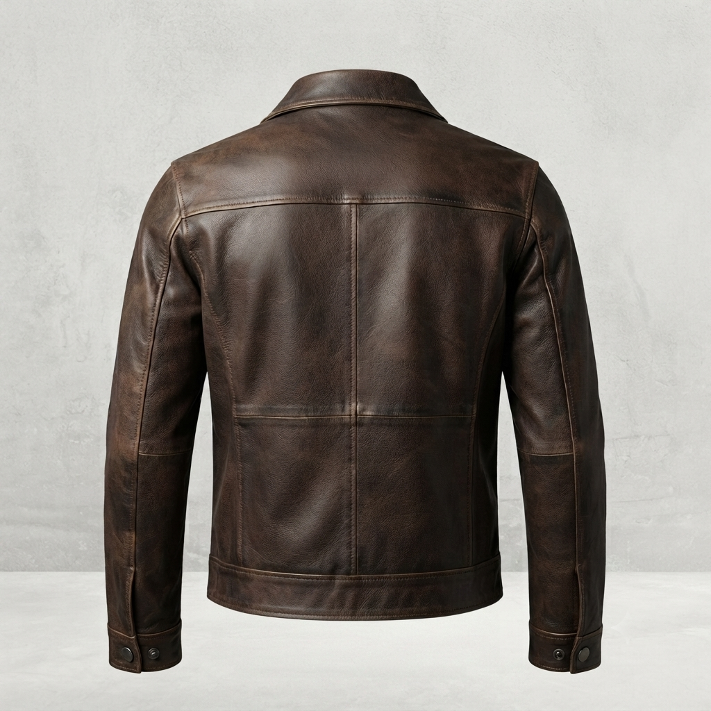 Brown Distressed Leather Jacket – Back View brown distressed leather jacket back view