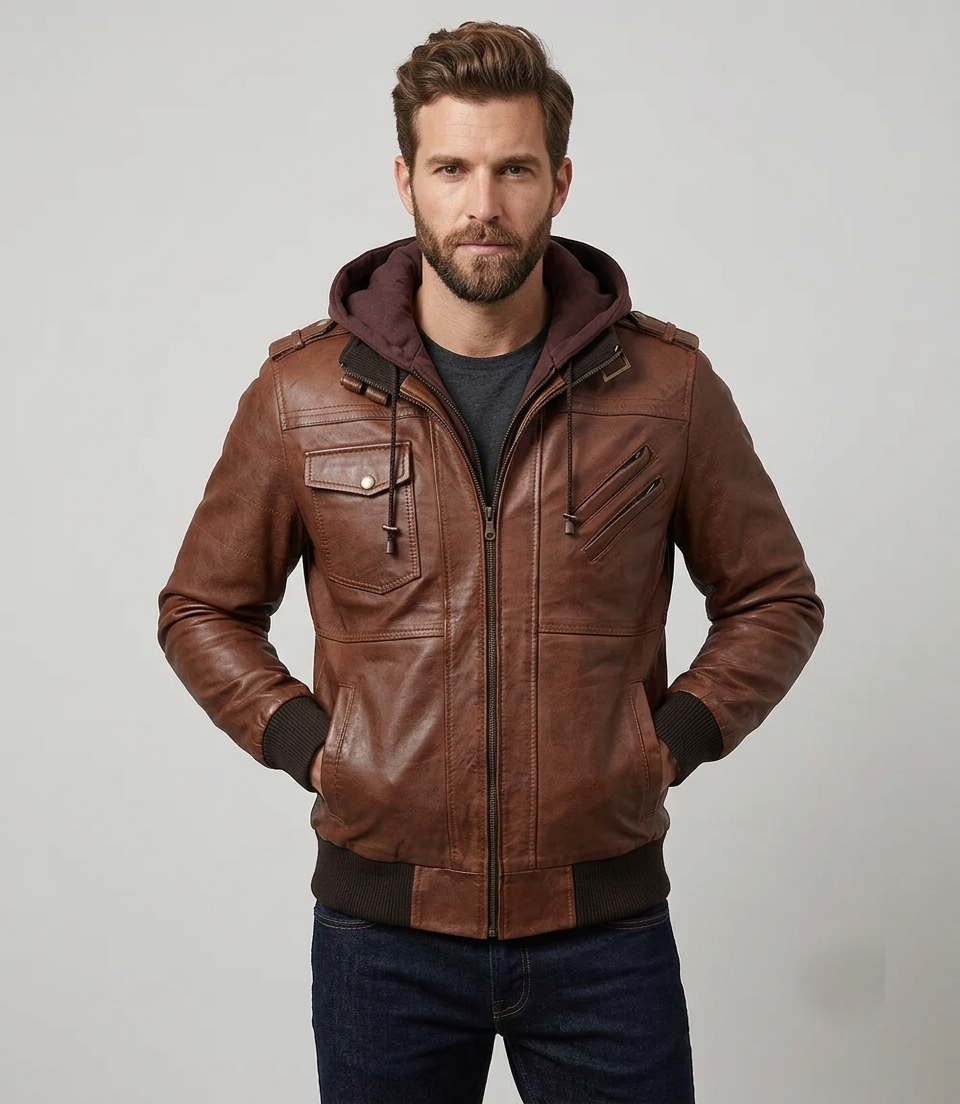 Cognac Leather Bomber Jacket – Styled Look cognac leather bomber jacket styled outfit