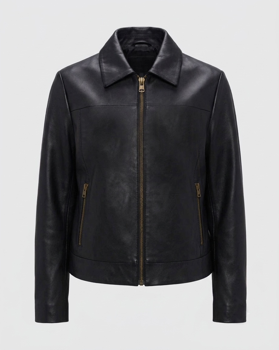 Women's Cropped Leather Jacket - Front View women's cropped leather jacket