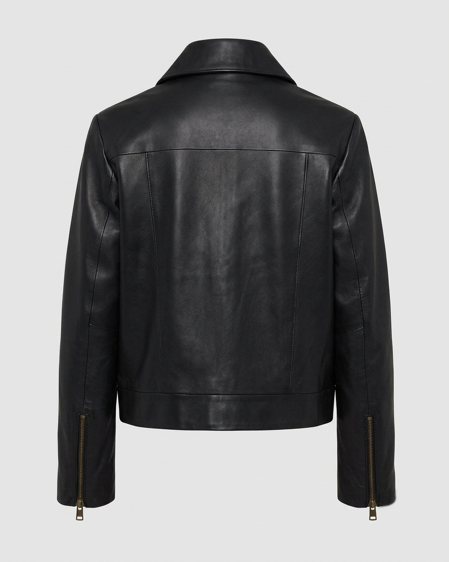 Women's Cropped Leather Jacket - Back View women's cropped leather jacket back view