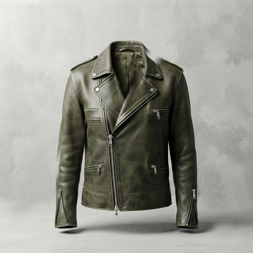 motorcycle leather jacket front view