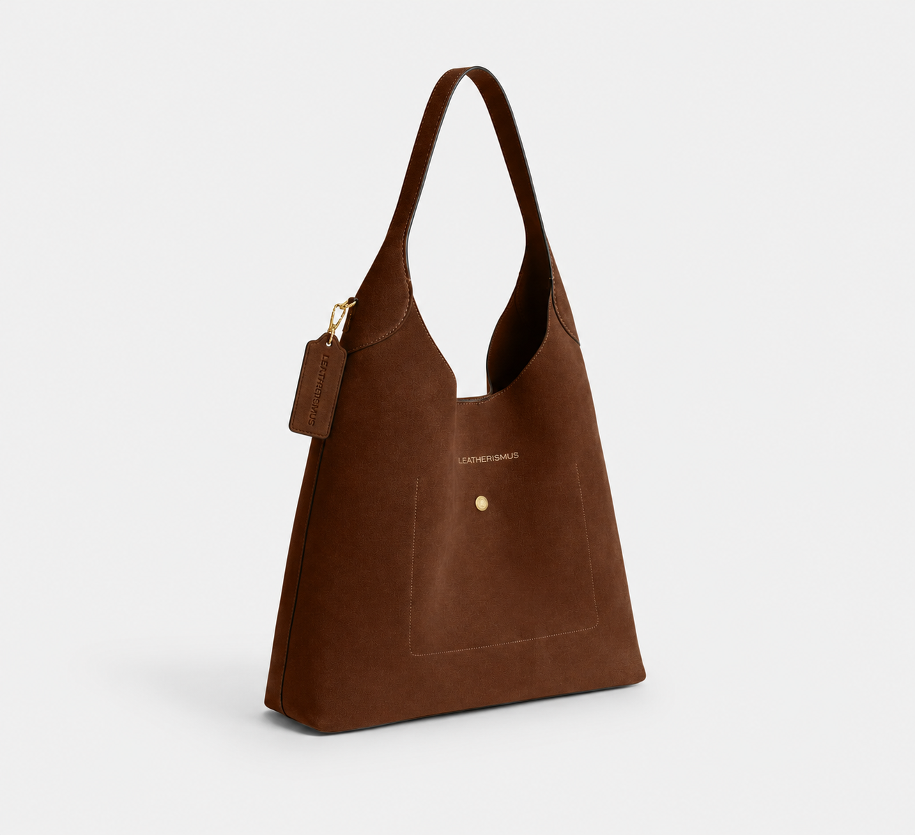 Spacious interior of leather hobo bag showing fabric lining and snap pocket Spacious interior of leather hobo bag showing fabric lining and snap pocket
