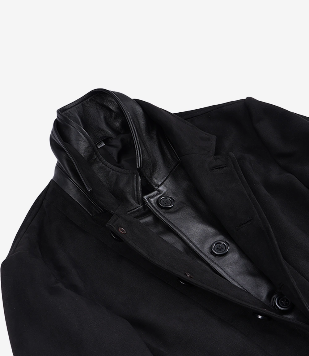 Faux Suede Blazer Men's Black – Collar and Cuff Detail Faux suede blazer men's collar and cuff detail close-up