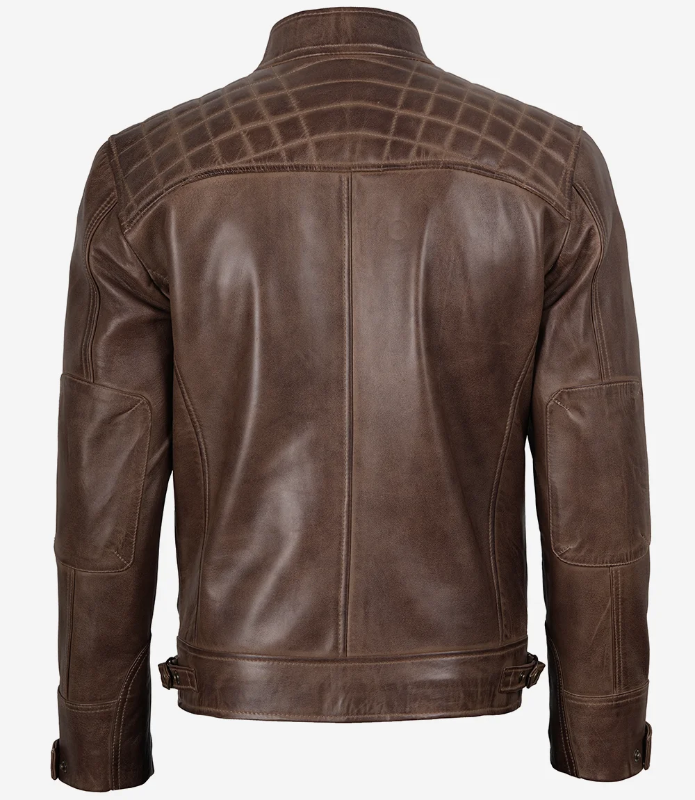 Chocolate Brown Leather Jacket for Men - Back View chocolate brown leather jacket for men back view quilted shoulders