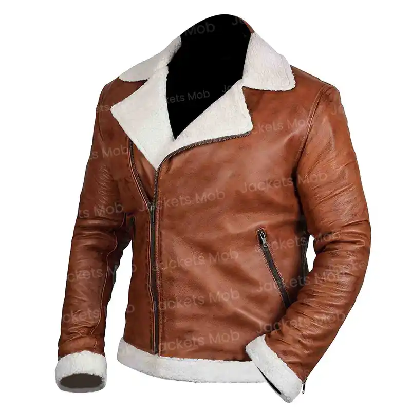 Men's Shearling Sheepskin Bomber Jacket Front View