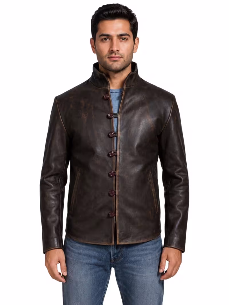 Men's Distressed Brown Leather Jacket Back View