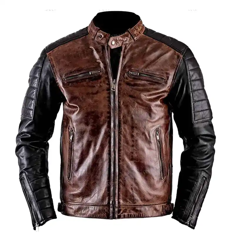 Men's Vintage Cafe Racer Leather Jacket Front View