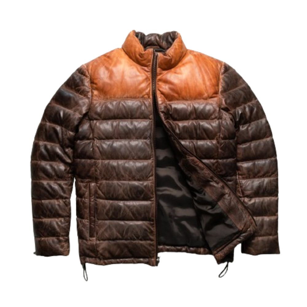 Men's Executive Leather Puffer Jacket Front View