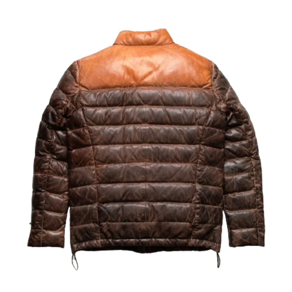 Mens Executive Leather Puffer Jacket Back Men's Insulated Leather Puffer Jacket Back View