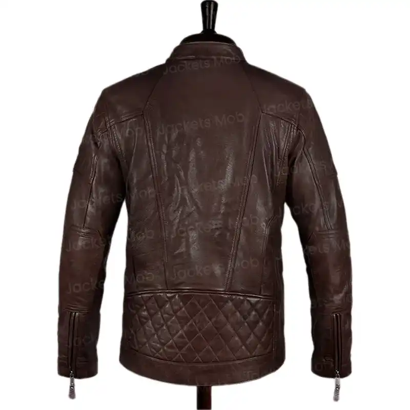 Mens Moto Biker Brown Leather Jacket Back Men's Distressed Brown Leather Biker Jacket Back View