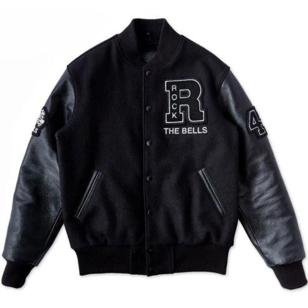 Men's Streetwear Patchwork Varsity Jacket Front View