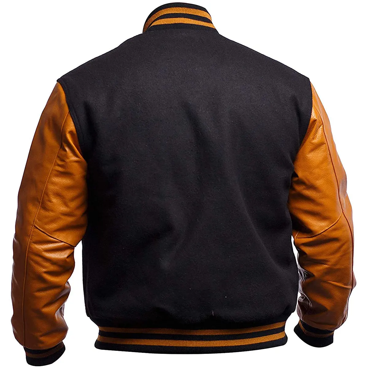 Mens Traditional Athletic Varsity Leather Jacket Back Men's Wool and Leather Varsity Jacket Back View