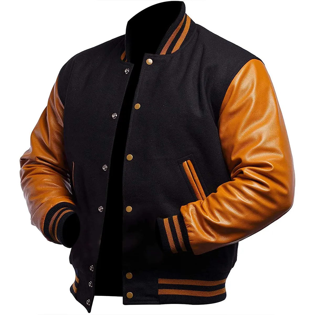 Mens Traditional Athletic Varsity Leather Jacket Front Men's Traditional Athletic Varsity Leather Jacket Front View