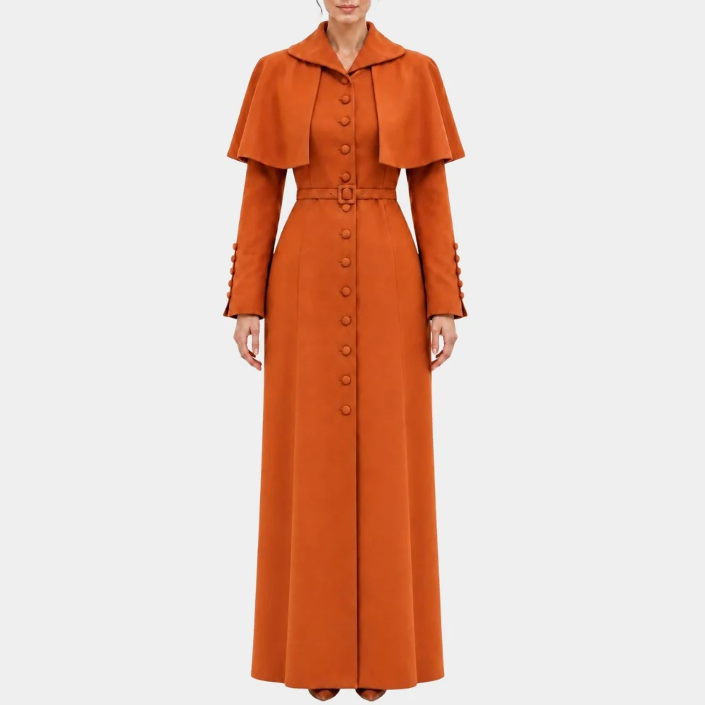 Women's 100 Days of Lies Lee Ga-Gyeong Orange Capelet Coat Front View