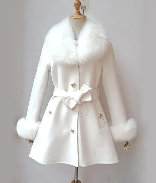 Women's Luxury Fur Collar Statement Long Coat Front View