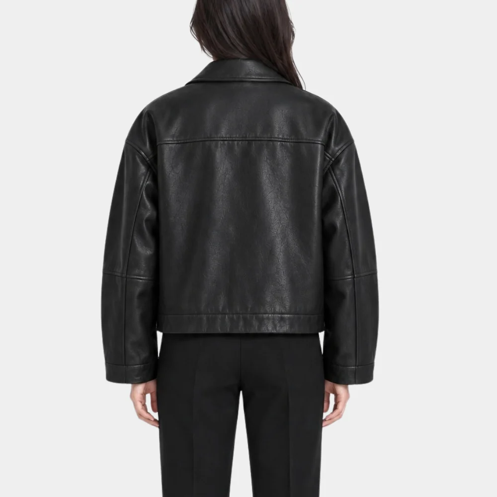 Black Leather Jacket Back Women's Classic Black Leather Biker Jacket Back View