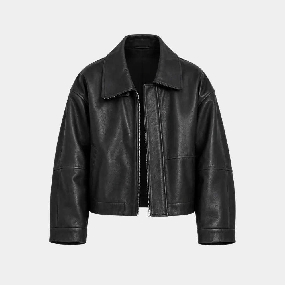 Women's Between Steps Kim So-Hyun Black Leather Jacket Front View