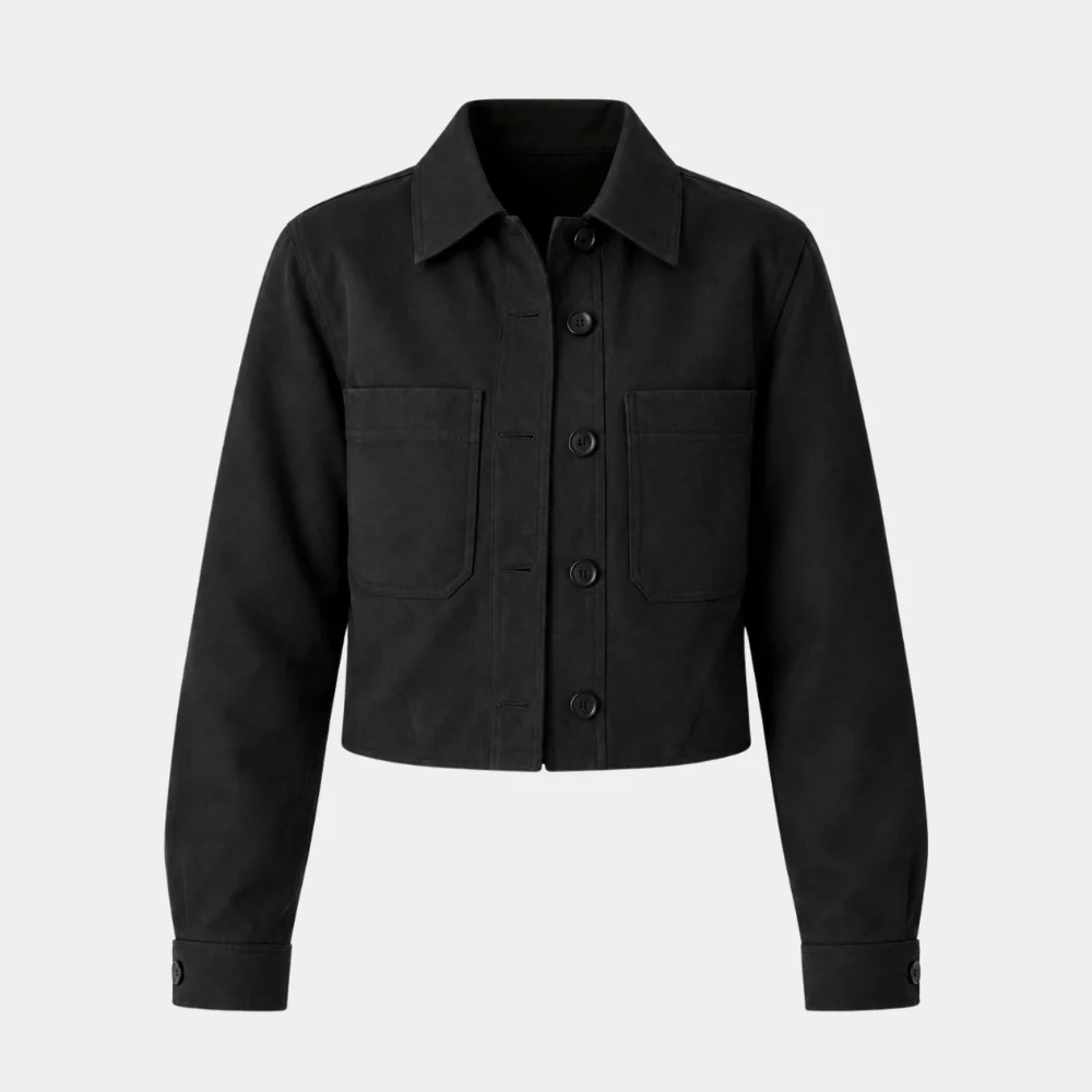 Coven Academy Black Jacket Lifestyle Worn Model wearing Women's Black Casual Jacket outdoors in urban setting