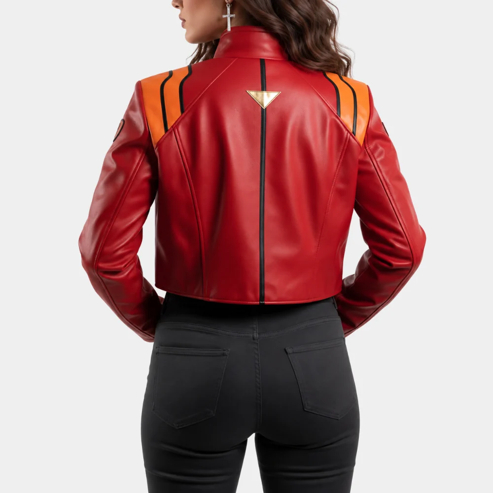 Misato Red Leather Jacket Back Women's Cropped Red Leather Biker Jacket Back View