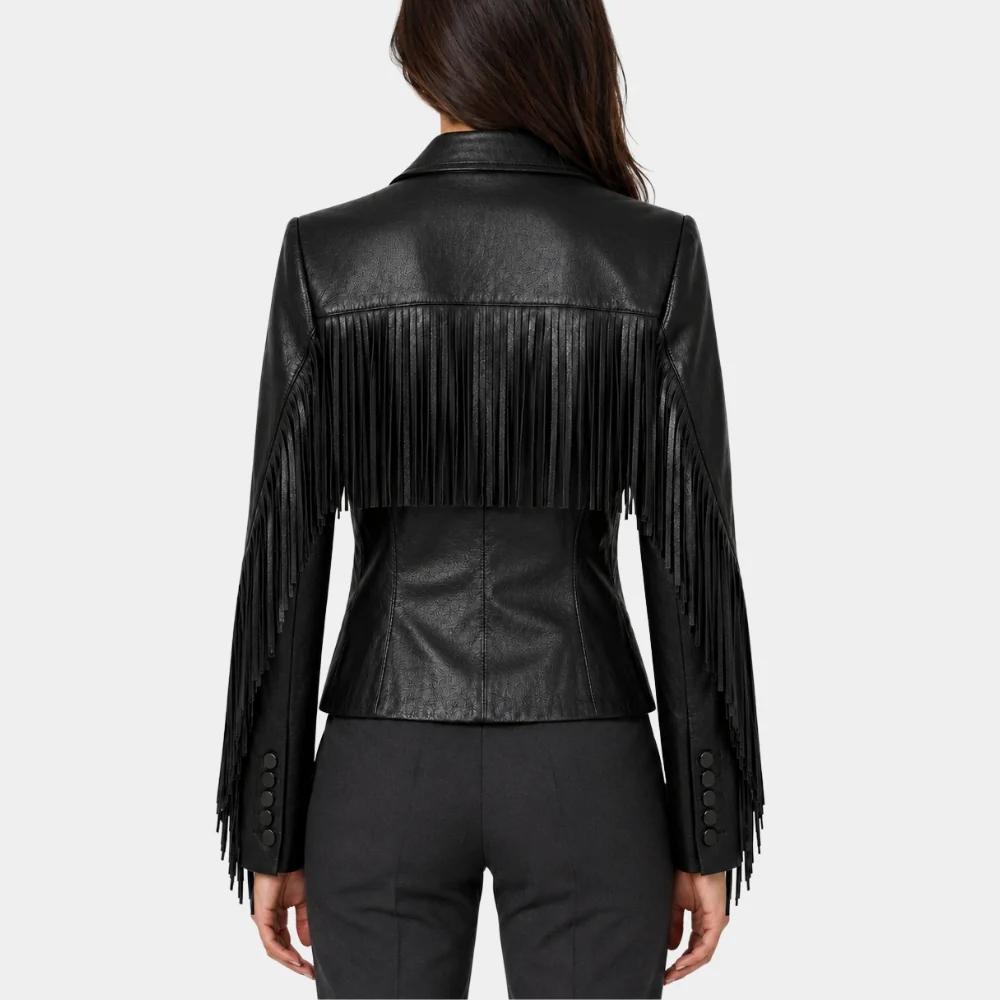 Black Leather Blazer Back Men's Classic Black Leather Tailored Blazer Back View