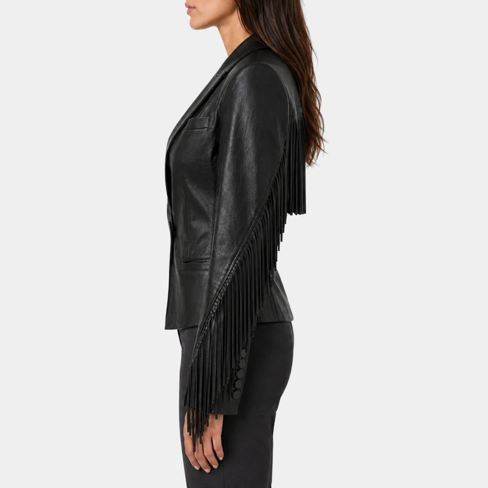 Black Leather Blazer Lifestyle Worn Model wearing Men's Black Leather Blazer outdoors in urban setting