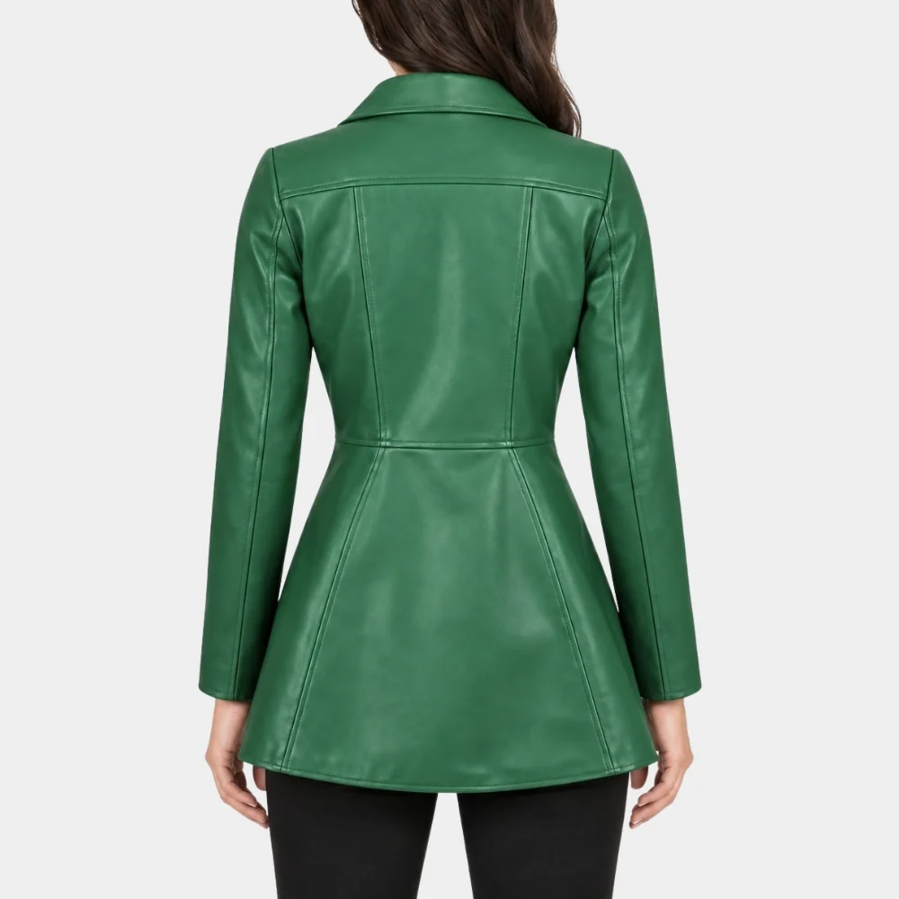 Green Peplum Leather Jacket Back Women's Emerald Green Leather Peplum Jacket Back View